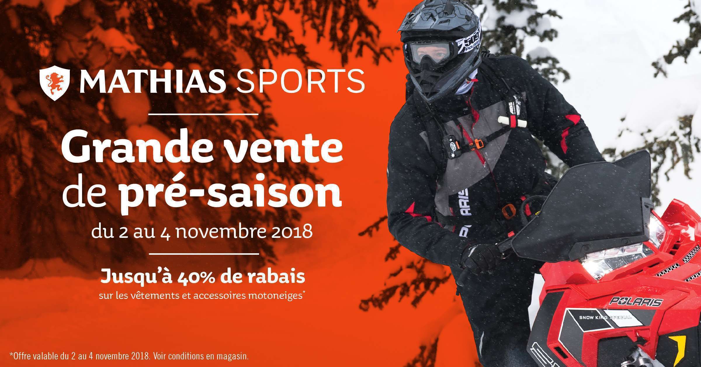 Du 2 au 4 novembre: grande vente de pré-saison sur les vêtements et accessoires pour motoneiges!